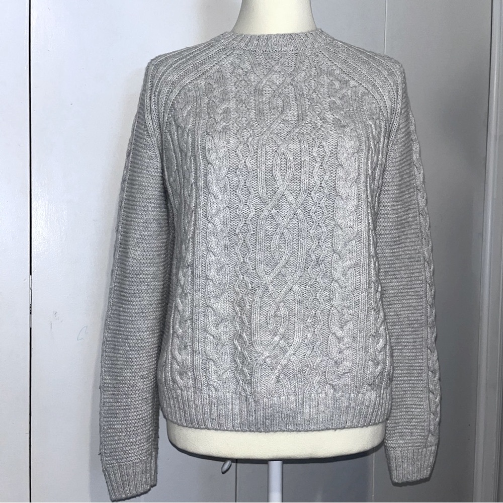 Able Claudette Fisherman Sweater Heathered Grey Cable Knit Sweater